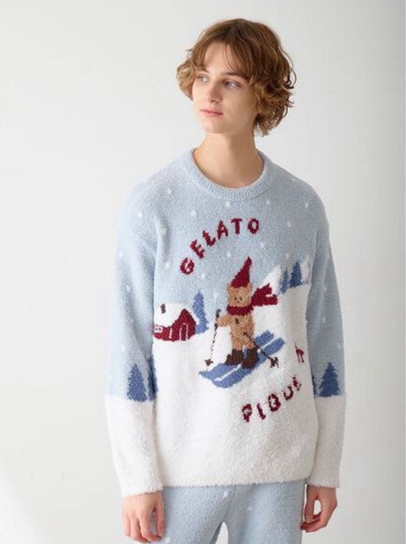 ジェラートピケ オム【HOLIDAY】スキーベアジャガードプルオーバー　L