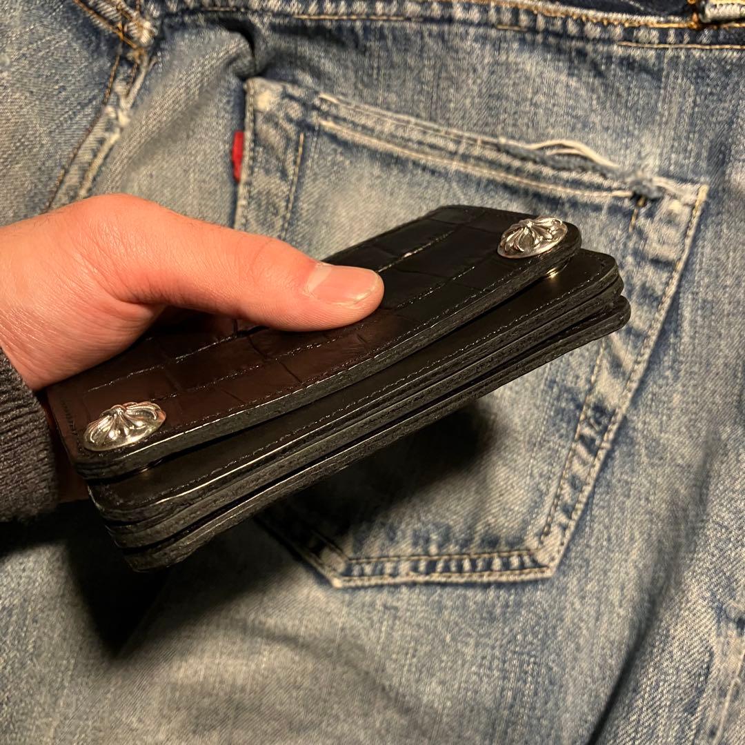 お札が折れない！ミドルトラッカーウォレット クロスボールコンチョ シルバー925