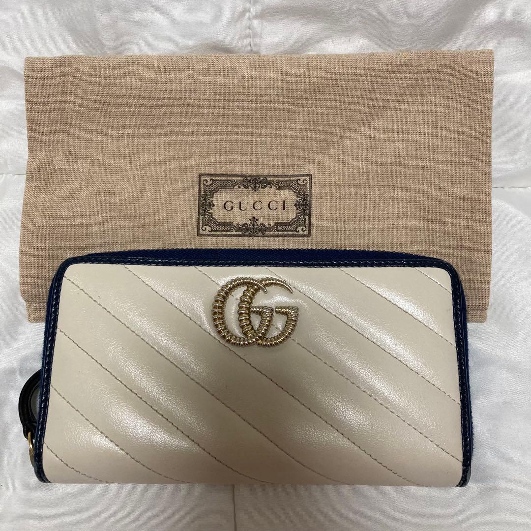 GUCCI レザー　グッチ　GGマーモント　ラウンドファスナー長財布　レザー