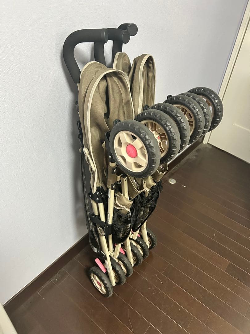 Jeep スポーツツイン双子ベビーカー2人乗り 軽量 折りたたみ ダークベージュ