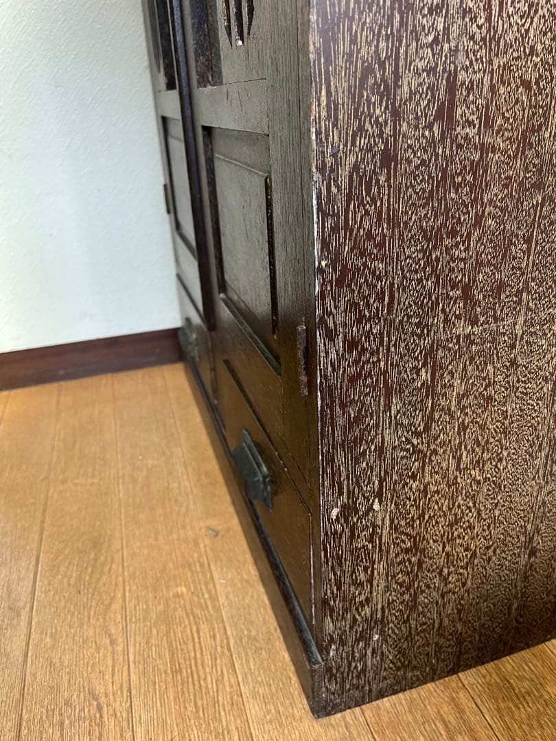 ダイヤガラス 本棚 水屋 小ぶり ブック棚 キャビネット 昭和レトロ 透かし彫り