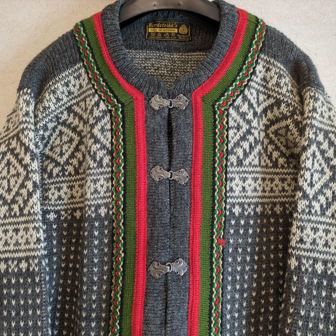 80sヴィンテージNordstikkノルディックウールニットカーディガン（厚手）