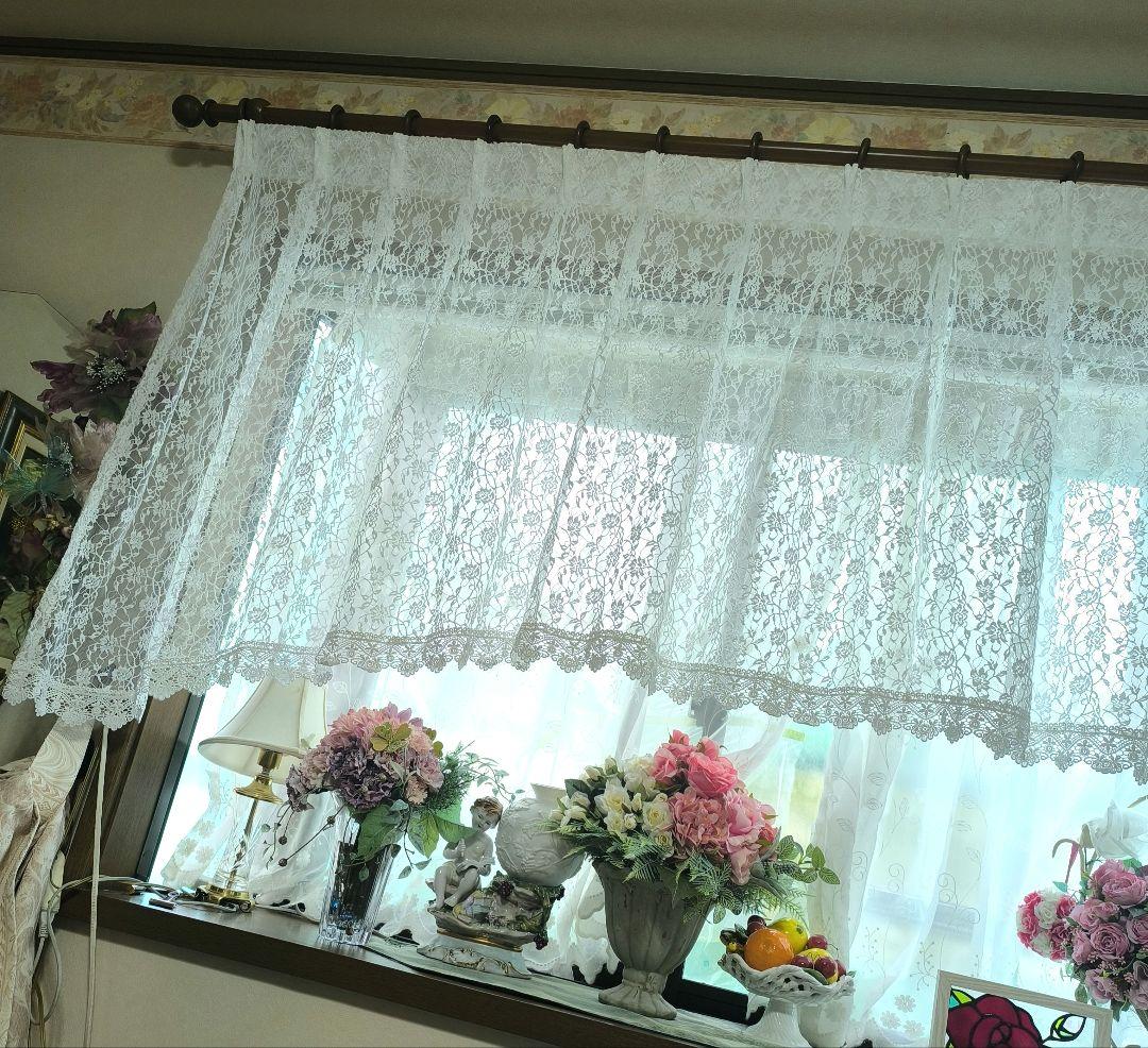 カフェカーテン【姫ちゃん様オーダー品　ミニ薔薇チュールレース　アーチカーテン】