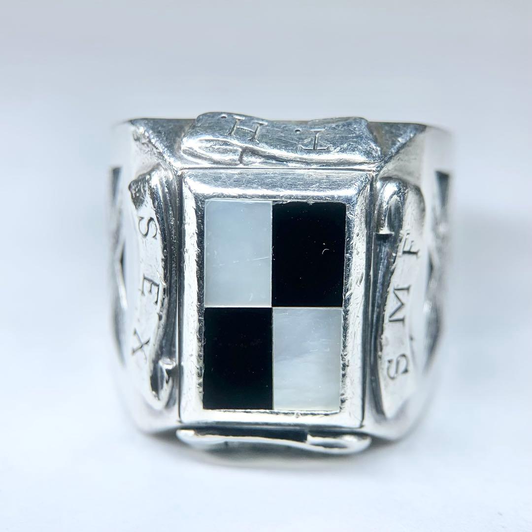 ジャスティンデイビス SEX リング 925 白蝶貝 オニキス 燻 25号相当