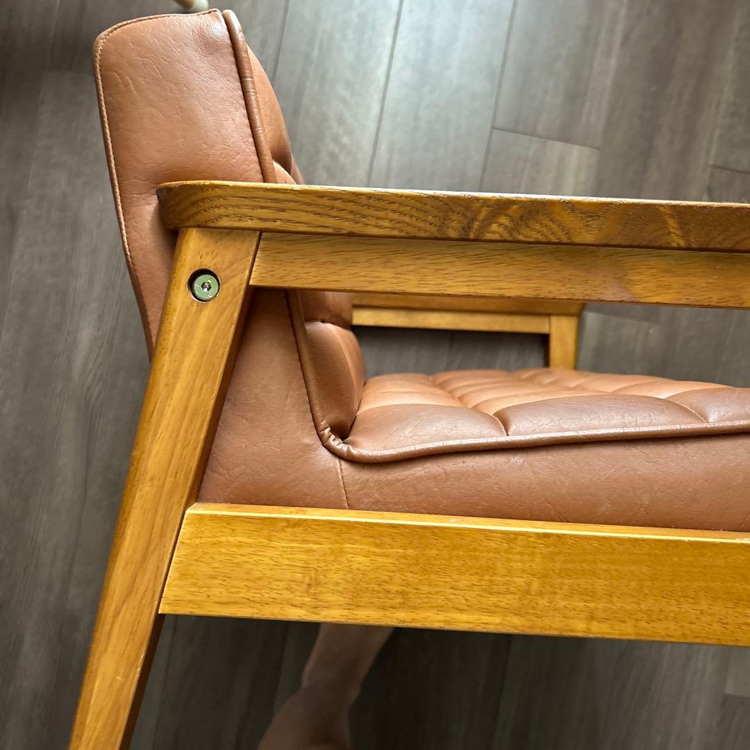 カリモク家具　キッズブラウンレザーキルティングソファ