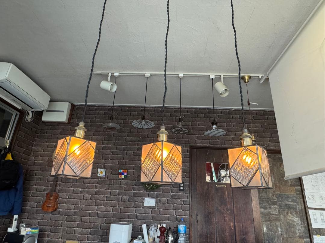 【電灯別売】stripe triplet 手作りステンドグラス　3個セット