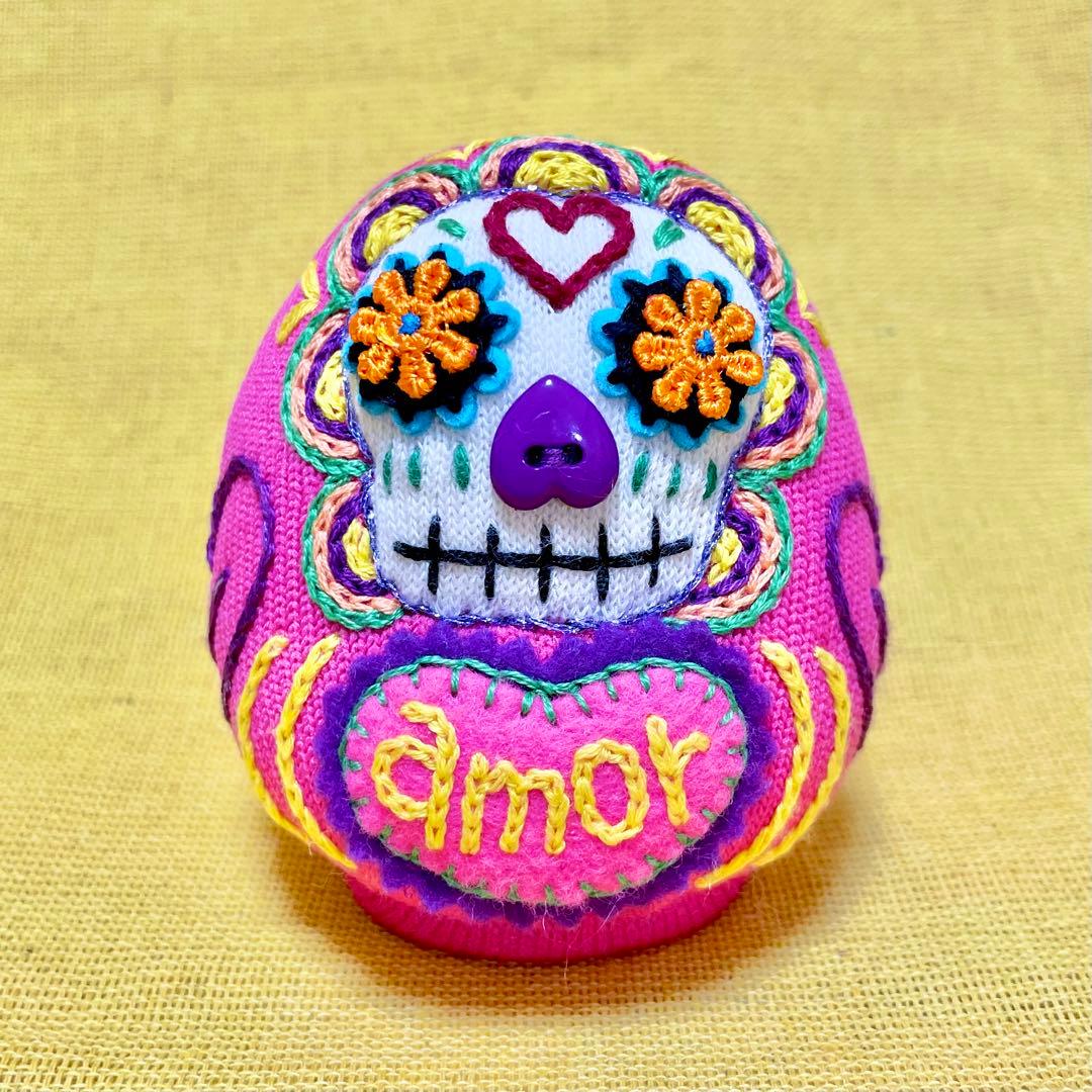 まみ 619【メキシカンスカル だるま amor】ぬいぐるみ置物