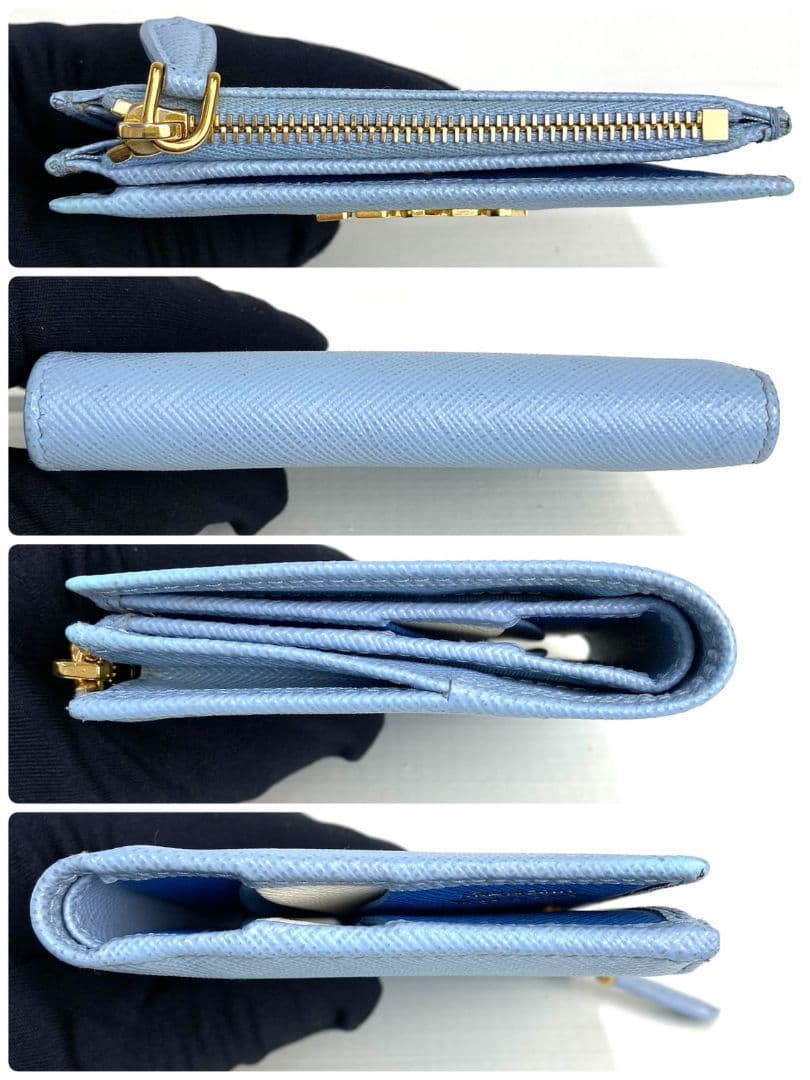 美品 希少✨RFID プラダ 二つ折り財布 サフィアーノレザー ロゴ ファスナー
