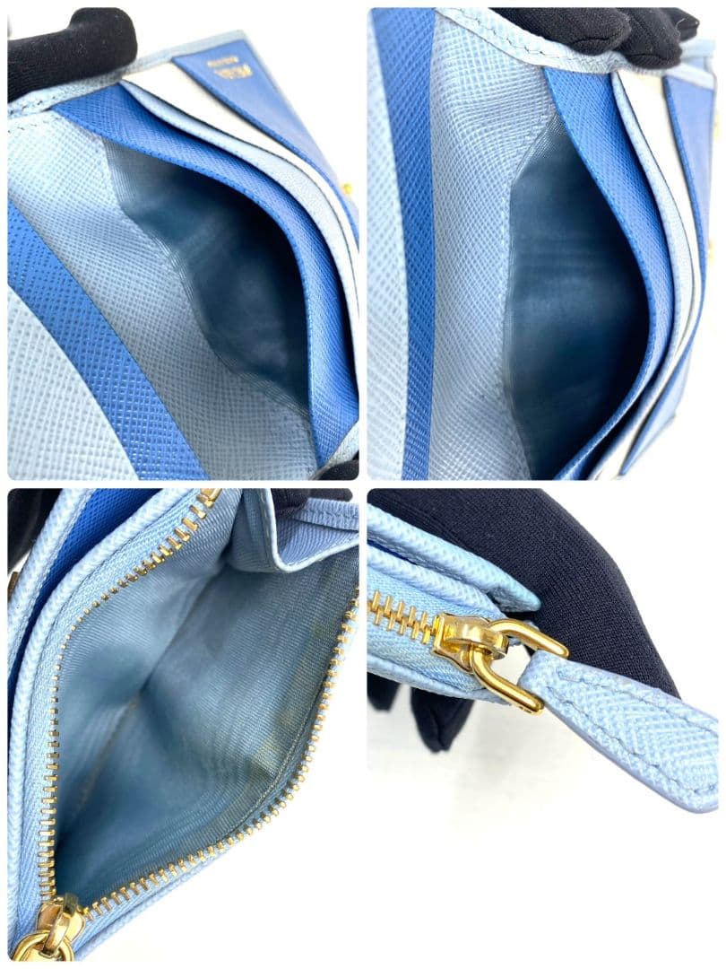 美品 希少✨RFID プラダ 二つ折り財布 サフィアーノレザー ロゴ ファスナー