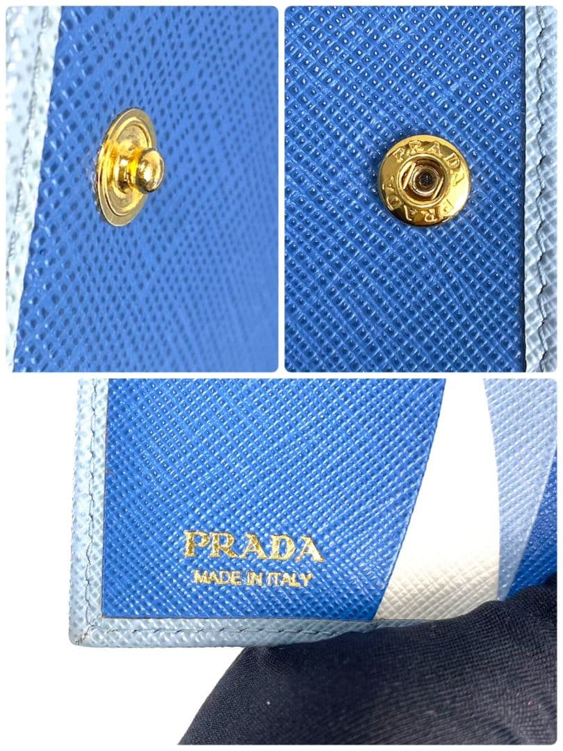 美品 希少✨RFID プラダ 二つ折り財布 サフィアーノレザー ロゴ ファスナー