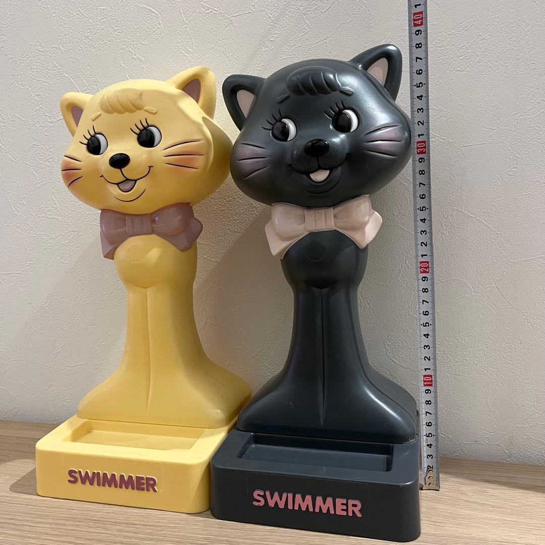 70s 80s SWIMMER 猫の置物 フィギュア ￼2点セット レトロ