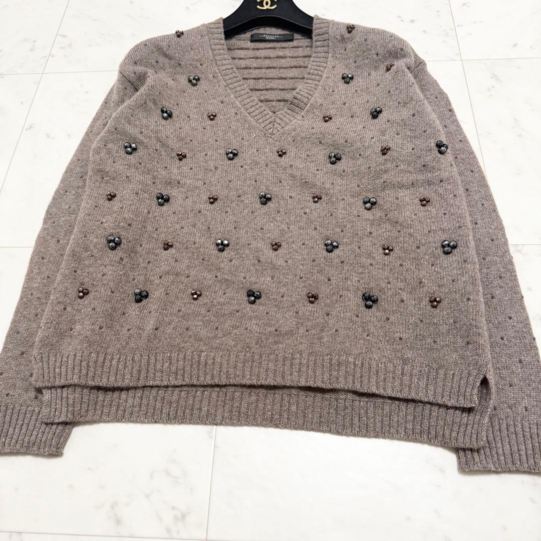 極美品❤️マックスマーラ　ニット　長袖　Ｖネック　ビジュー　ブラウン　近年モデル