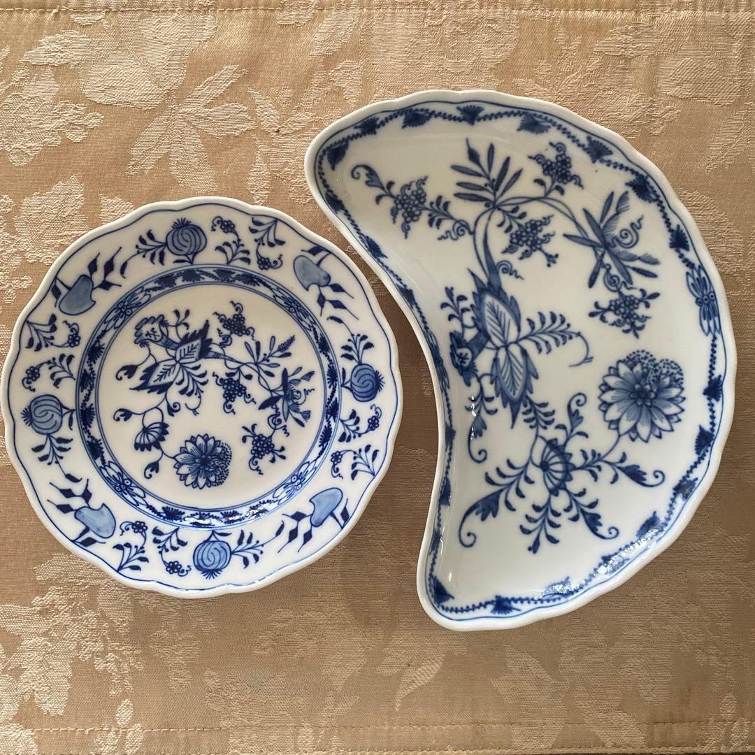 マイセン　ブルーオニオン　三日月プレート&プレートセット