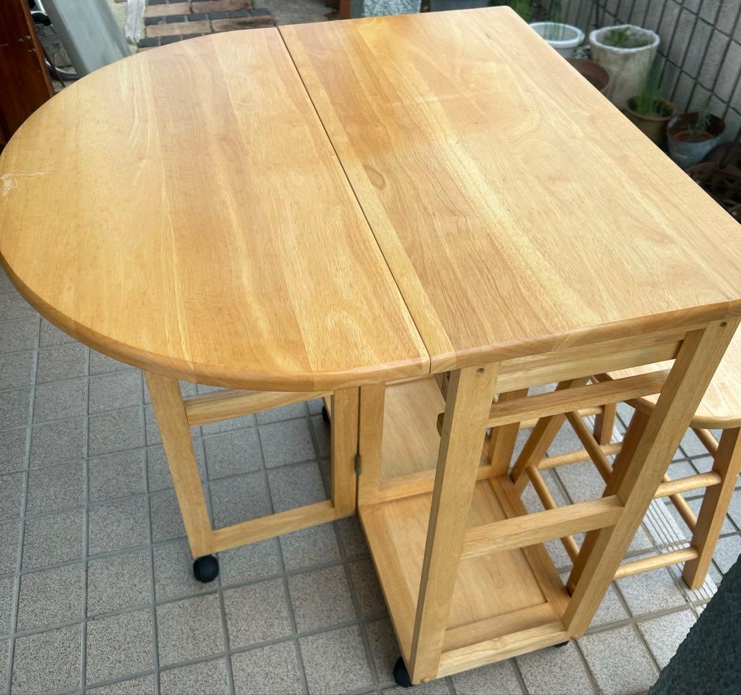 キッチン　カウンターワゴン　テーブル　キャスター 椅子2脚　引き出し　収納付き