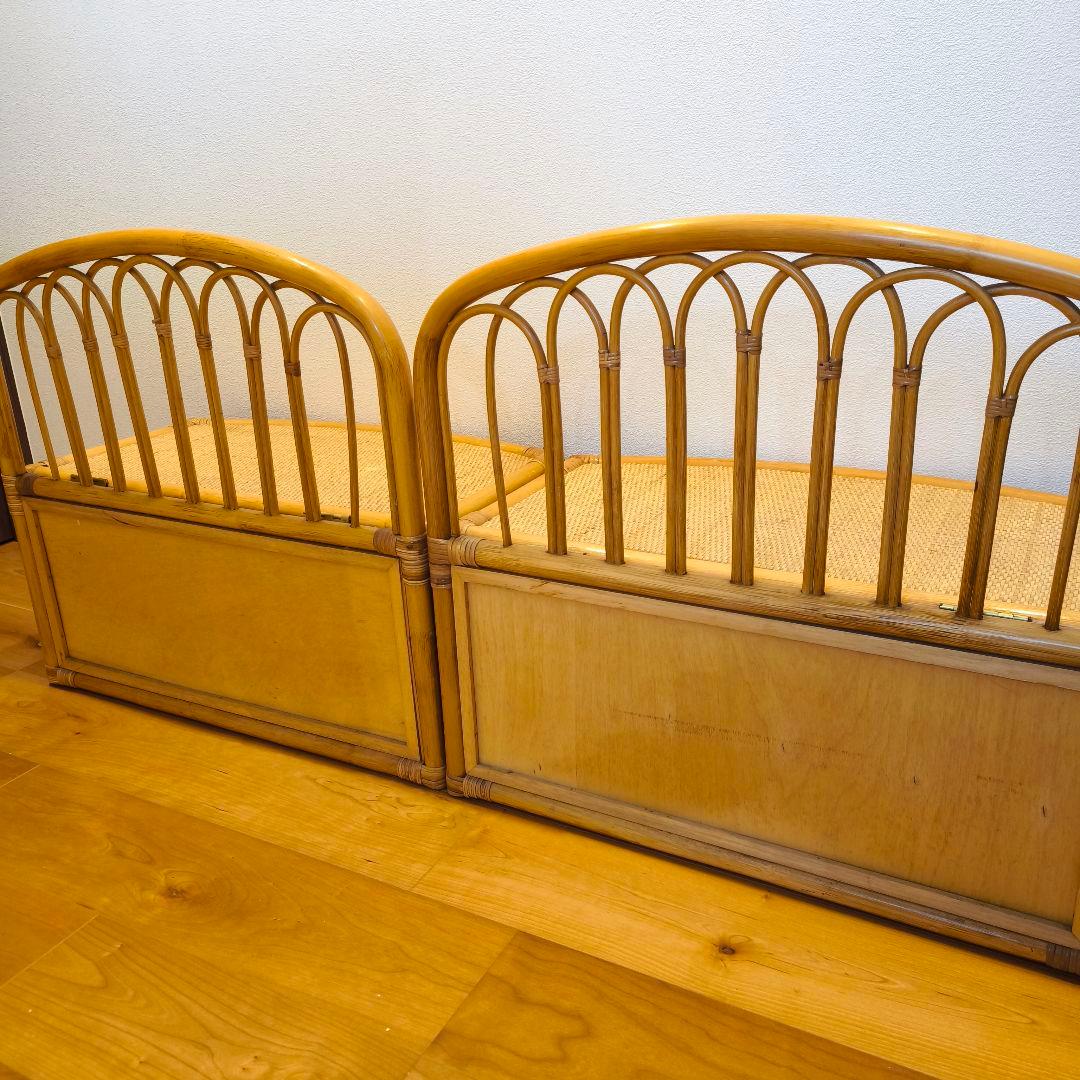 【2個セット】古家具 ビンテージ 籐 オールドラタン 収納型 ボックスベンチ