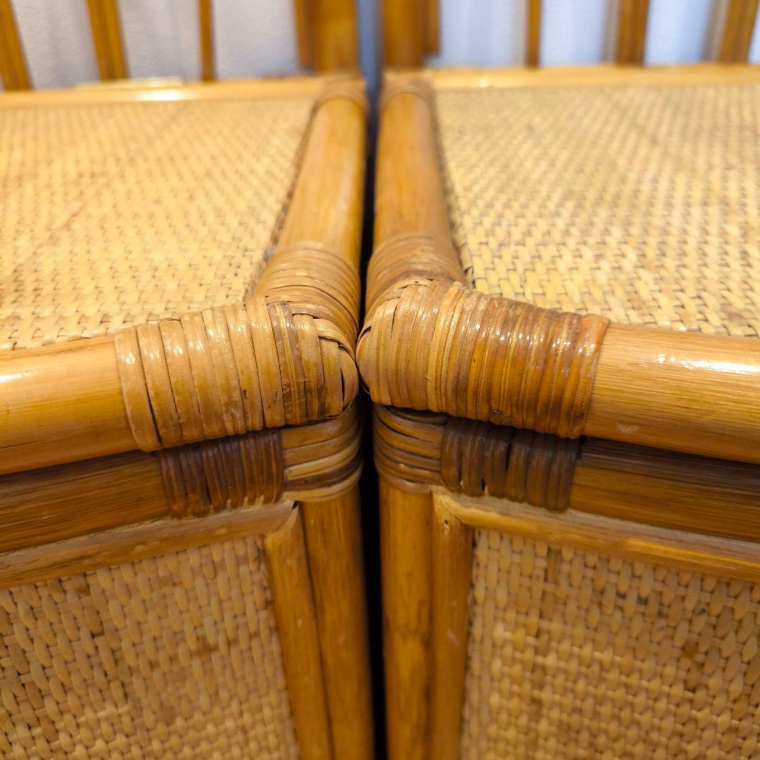 【2個セット】古家具 ビンテージ 籐 オールドラタン 収納型 ボックスベンチ