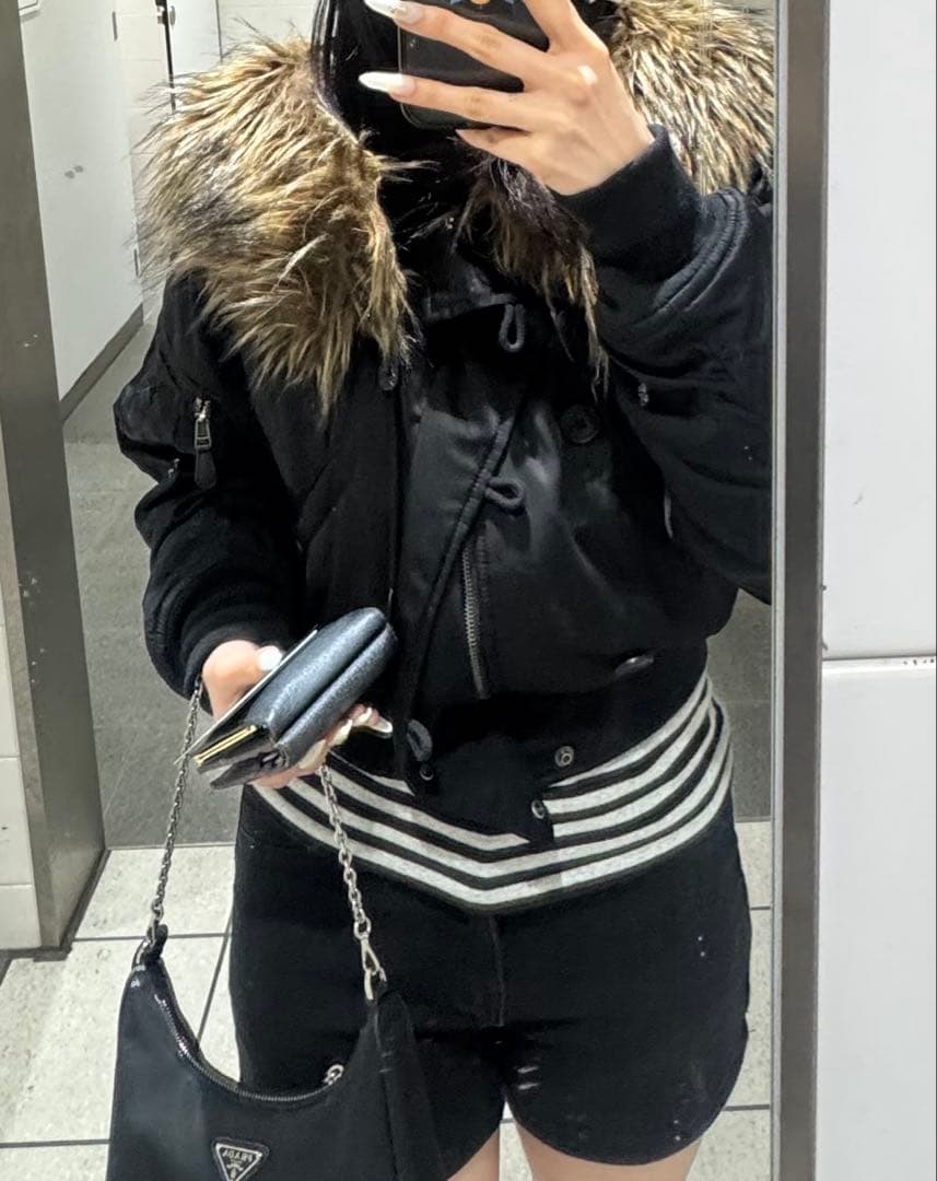 AZUL by moussyファージャケット 黒