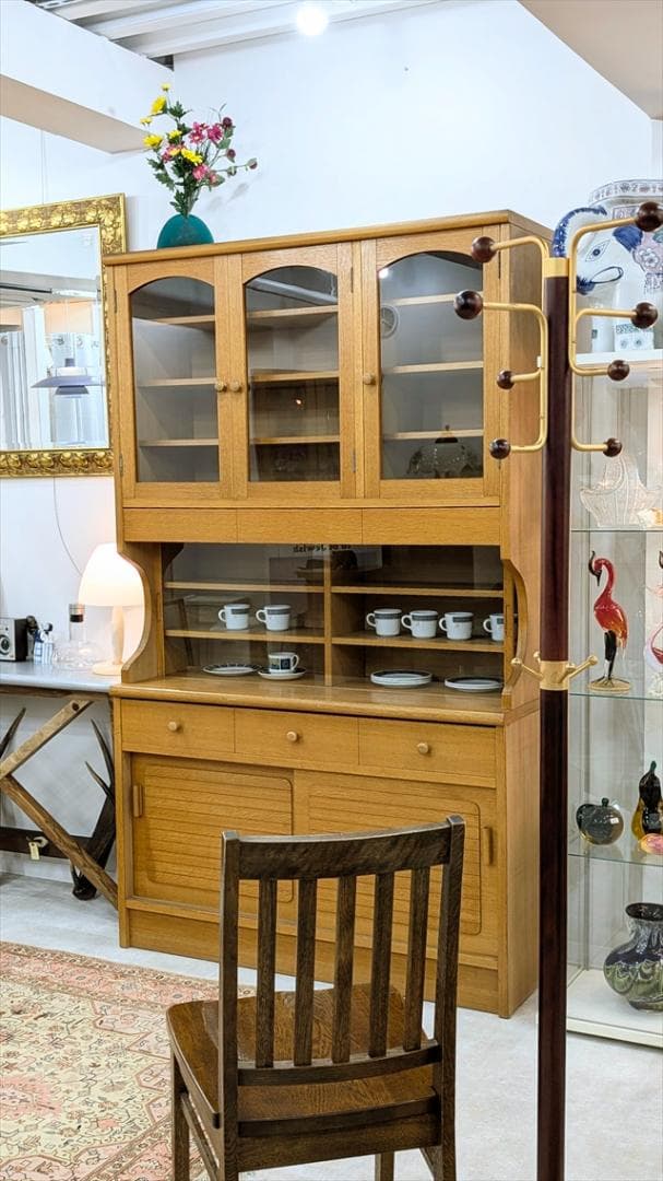 80'sヴィンテージオーク突板食器棚（カップボード）