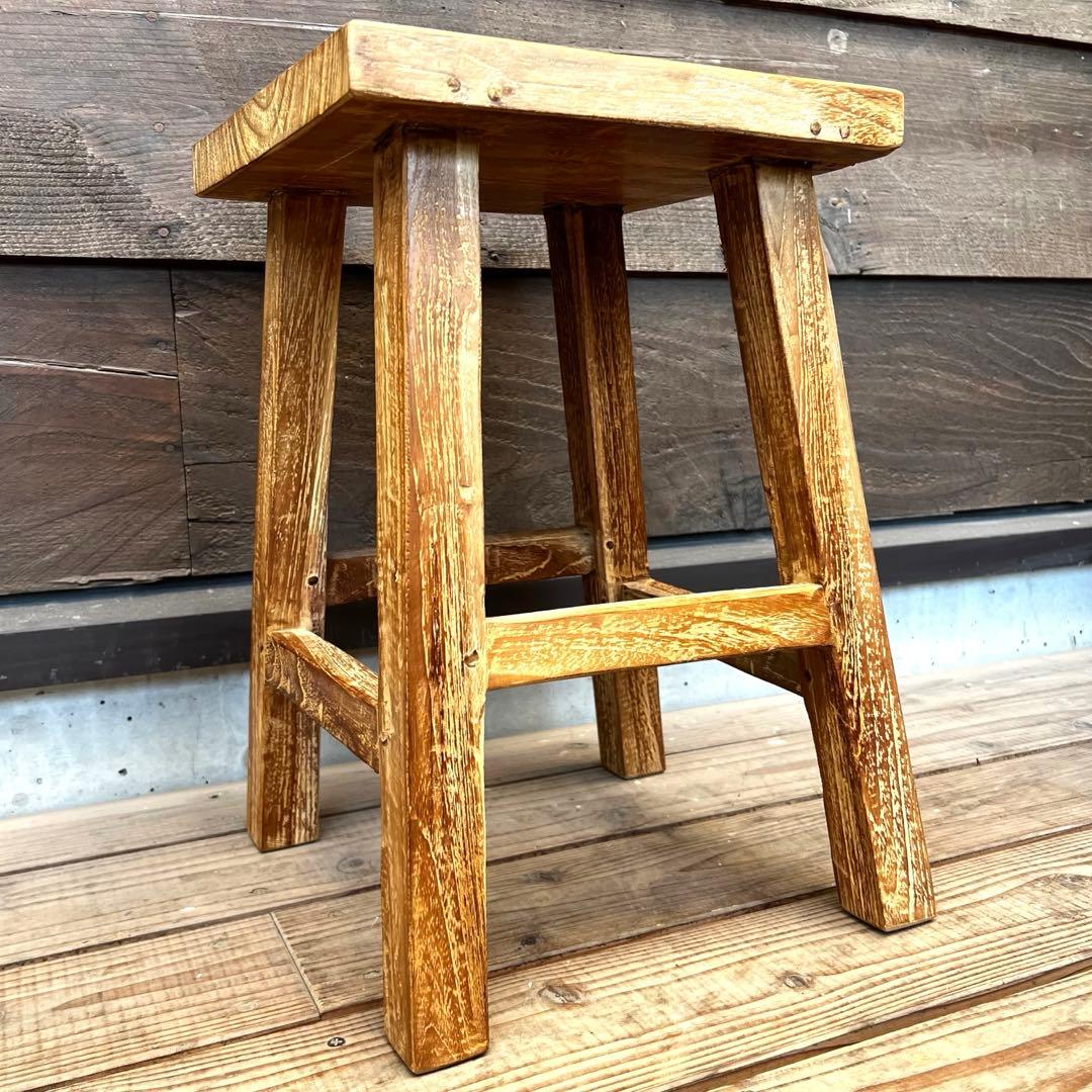 オールドチーク材のスツール 無垢材 角型 腰掛け 椅子 スツール 手作り チェア