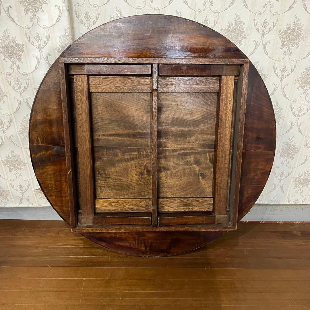 【アンティーク】木製 折り畳み式円卓 ちゃぶ台 座卓 センターテーブル 古家具