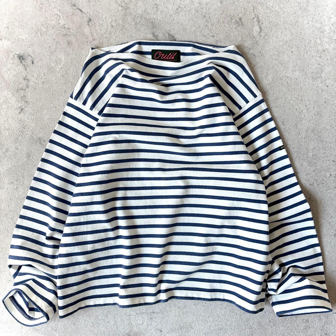 美品 OUTIL ウティ フランス製しっかり硬め生地 長袖ボーダー バスクシャツ