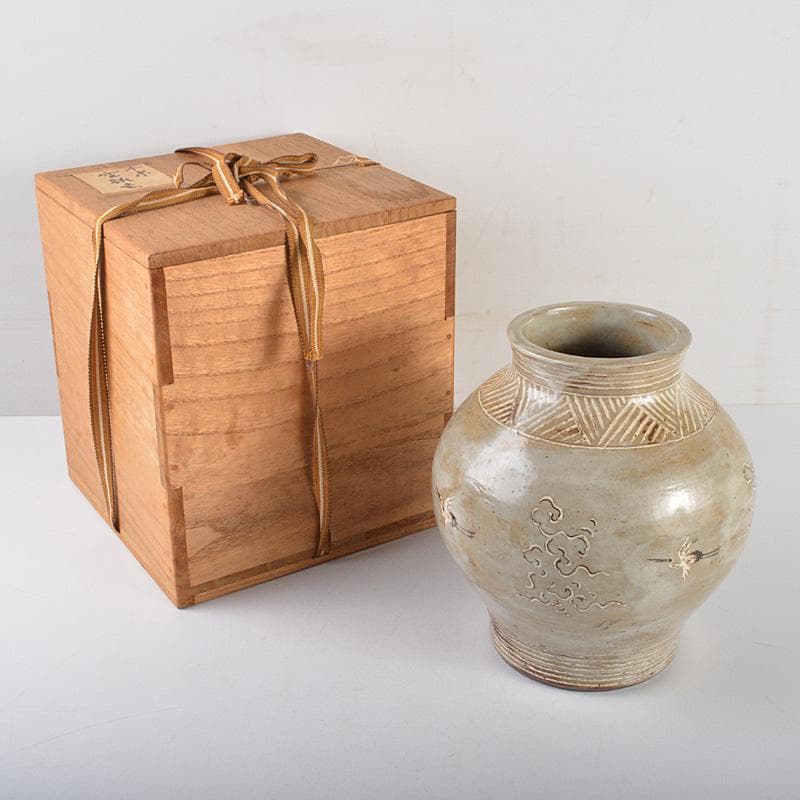 青木木米　古器観木米製　高麗青磁雲鶴壷　時代箱　H　R5104C
