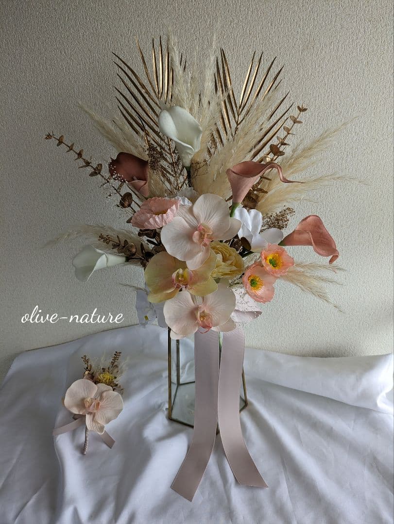 【特別価格】コチョウランのウェディングブーケ＆ブートニア 結婚式 前撮り