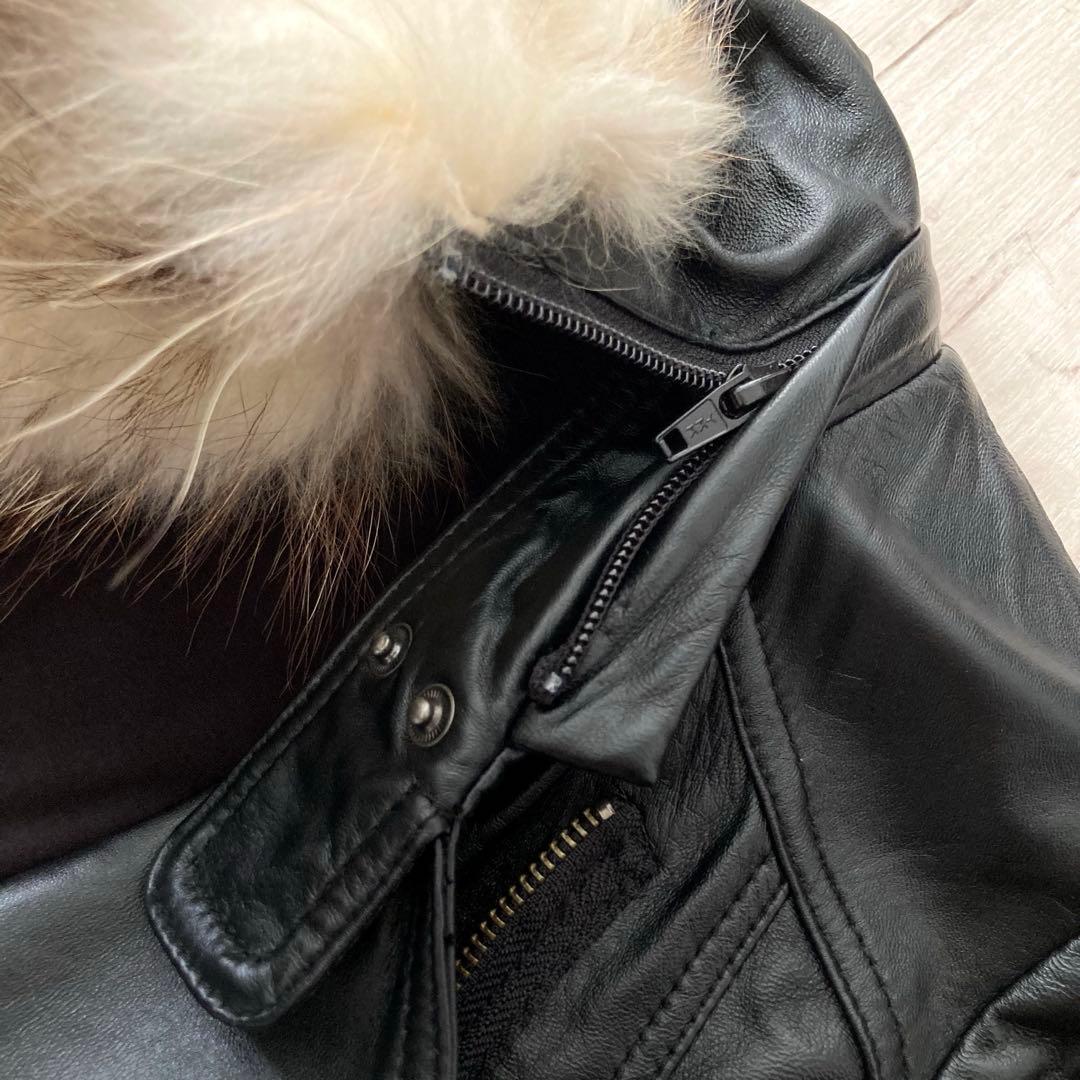 美品★ 羊革　ラムレザー　ライダース　2WAY ジャケット　ダブルジップ　ファー