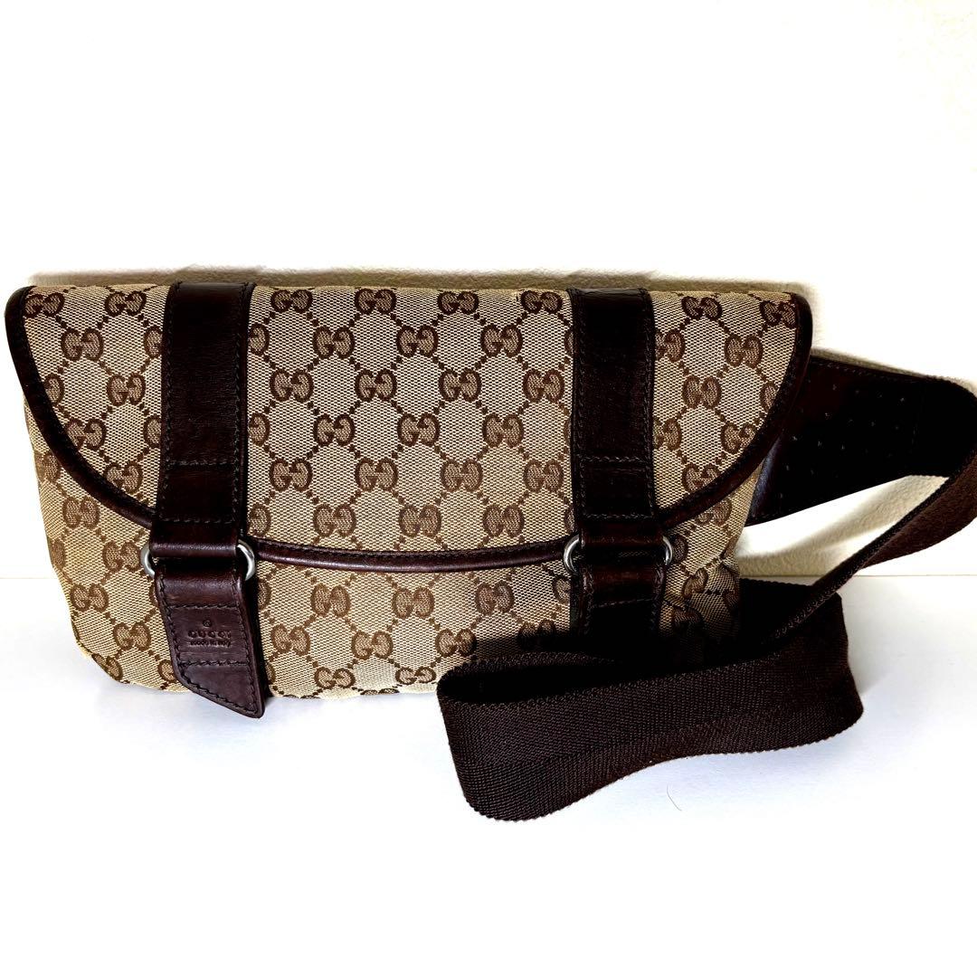 グッチ GUCCI ボディバッグ GG キャンバス レザー ブラウン