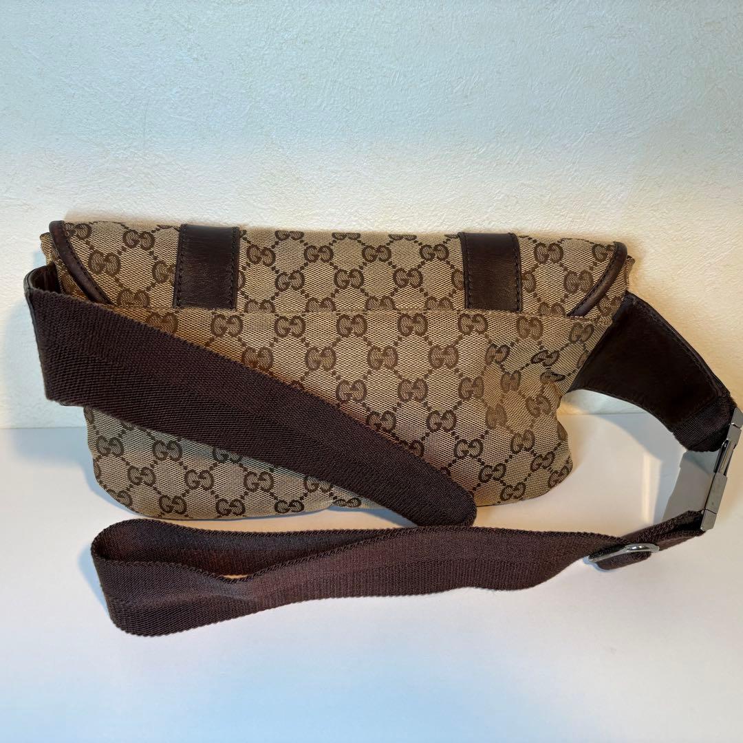 グッチ GUCCI ボディバッグ GG キャンバス レザー ブラウン
