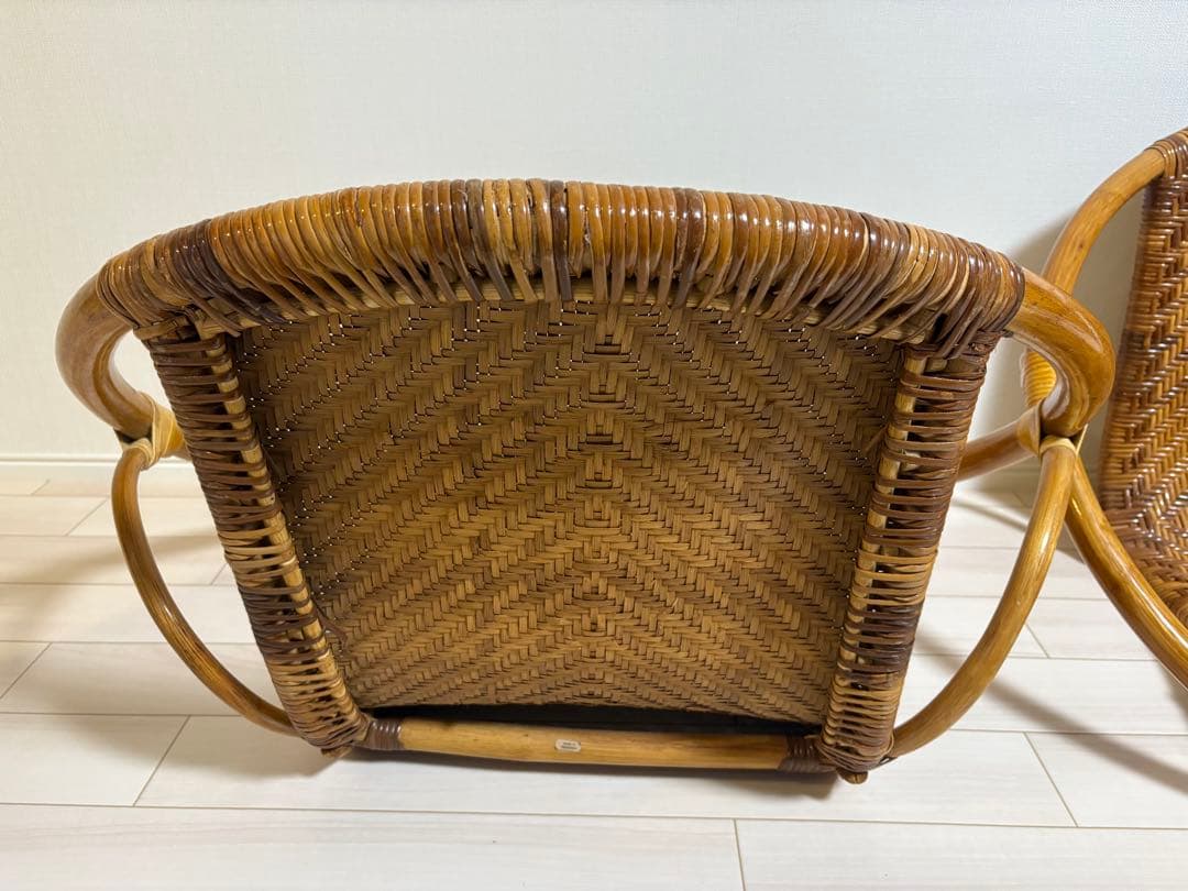 ラタン　丸座椅子　2台セット　アジア　レトロ