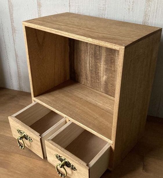 アンティーク風ディスプレイ棚　小引き出し付