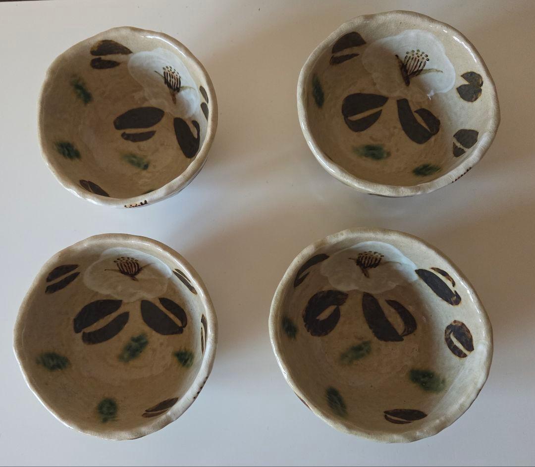 織部 椿模様 深鉢 4個 佐藤和次?