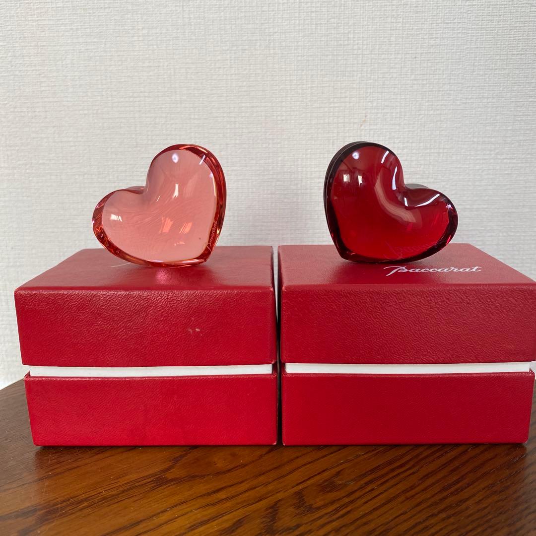 バカラ　ザンザン ハート　Ｓ　２個 ペーパーウェイト　オブジェ　レッド　ピンク