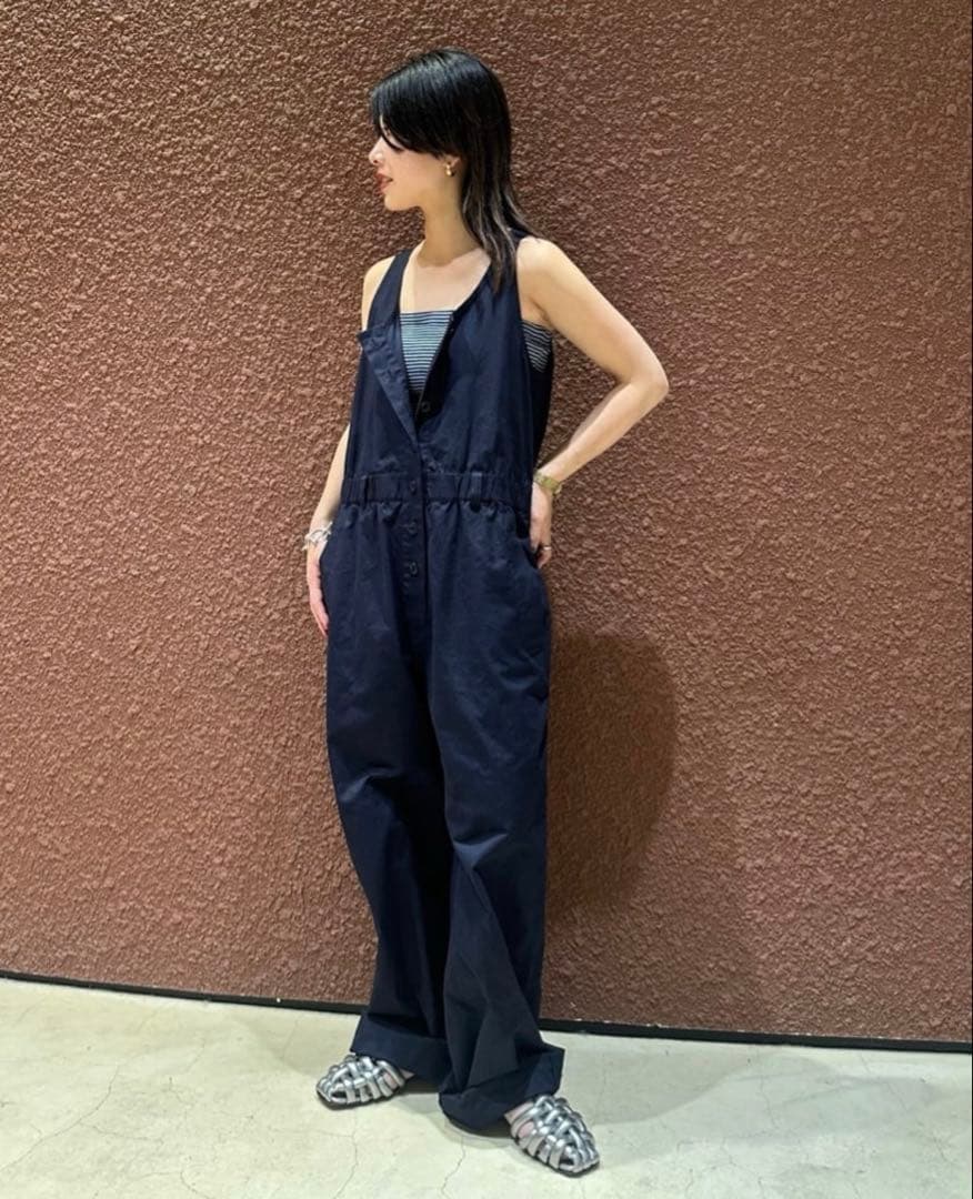 6roku＊ロクビューティ&ユースcottonフロントボタンオールインワン新品紺