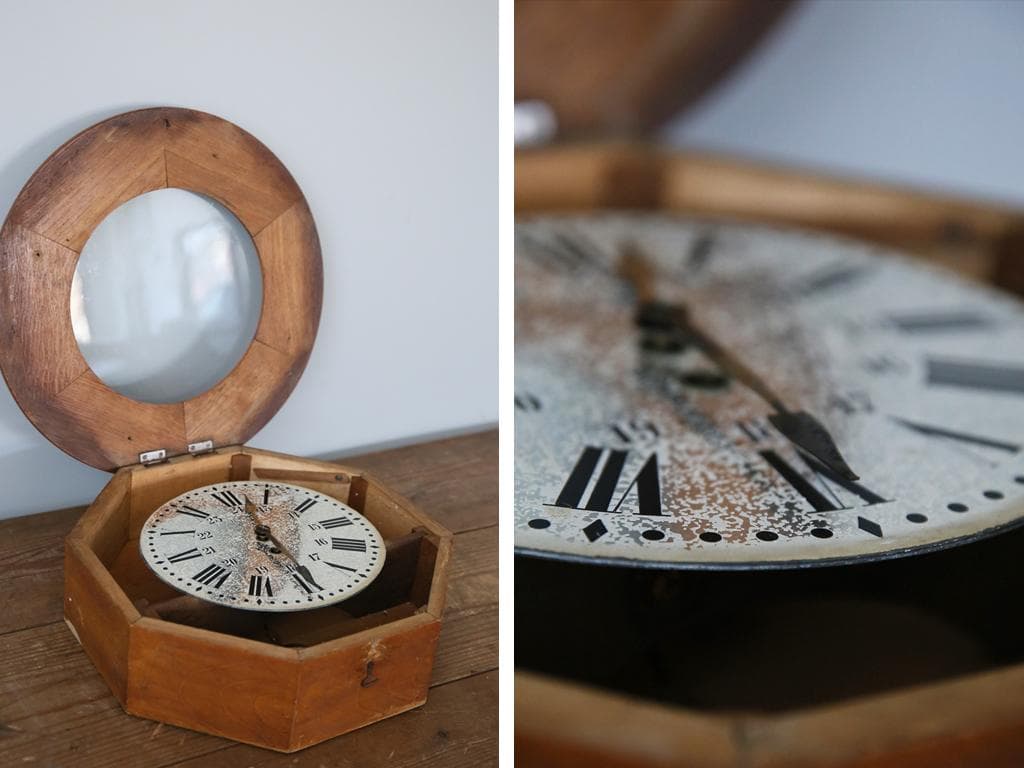 フランスアンティーク木製壁掛け時計/手巻きウォールクロック(86-265)