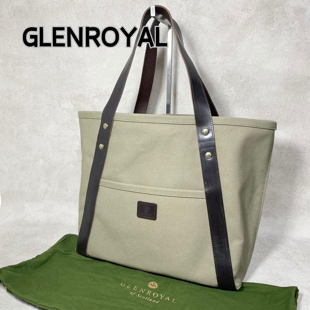 【美品】GLEN キャンバス レザー トートバッグ 保存袋 オリーブ