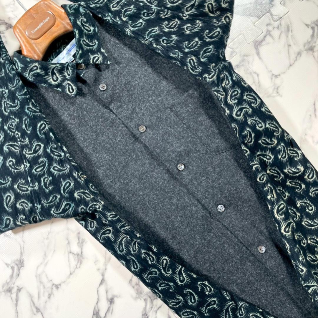 ✨ウール切替✨コムデギャルソンシャツ 長袖 コーデュロイ ペイズリー柄 S