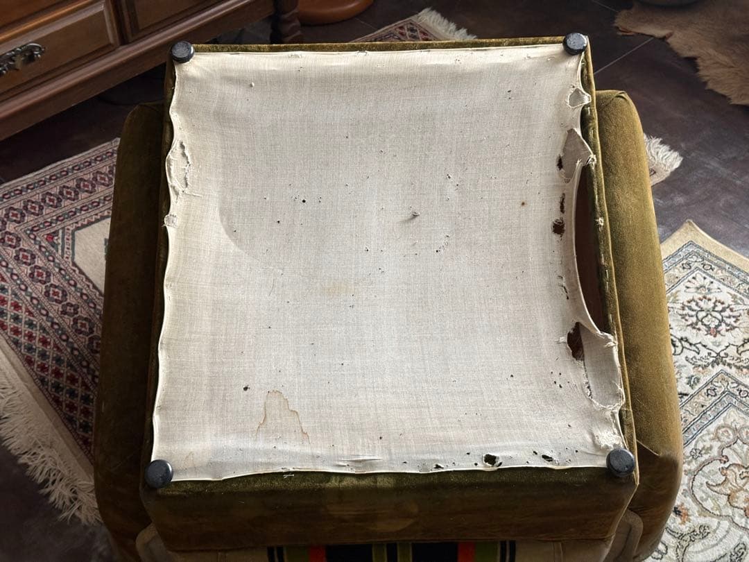 グリーンオレンジストライプ　ミッドセンチュリー　ヴィンテージ　1Pソファ