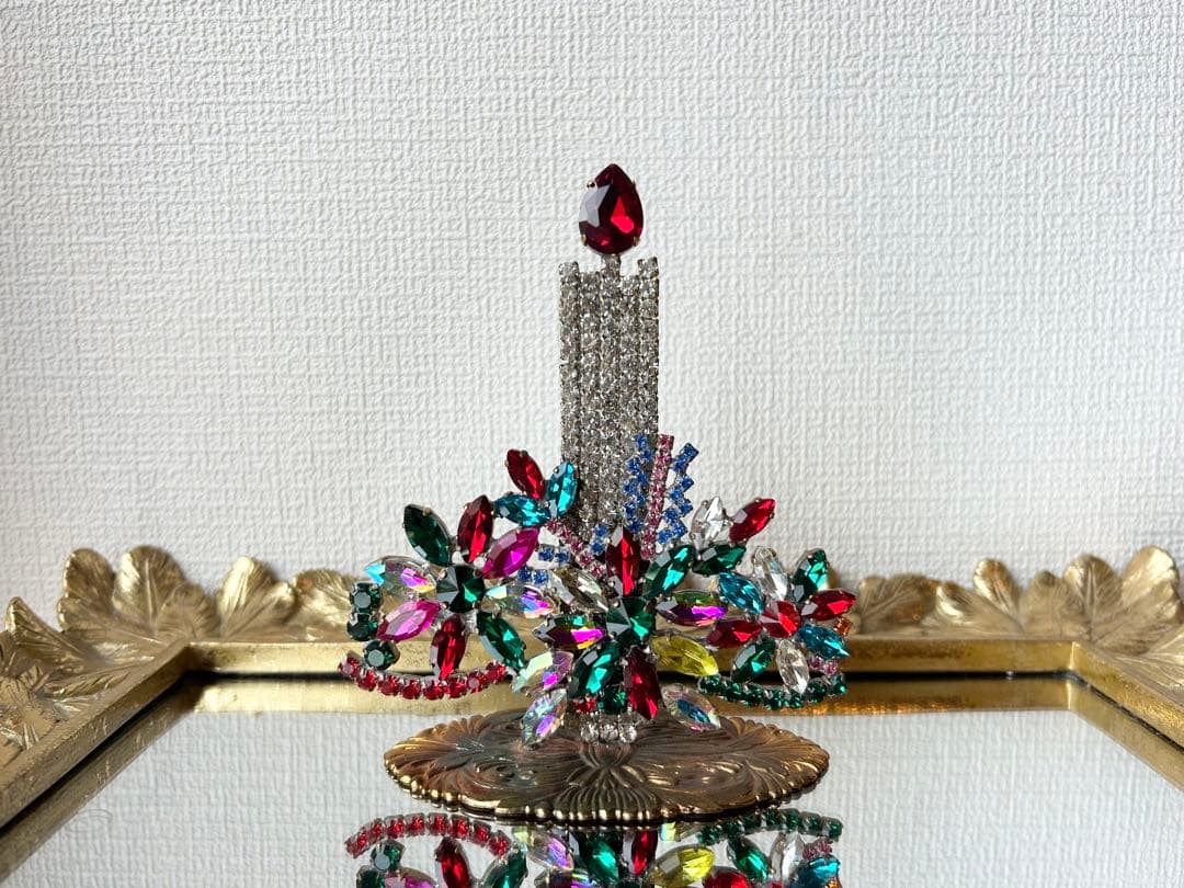 チェコガラス/ガラスツリー/キャンドル/卓上/クリスマス/ラインストーン/飾り