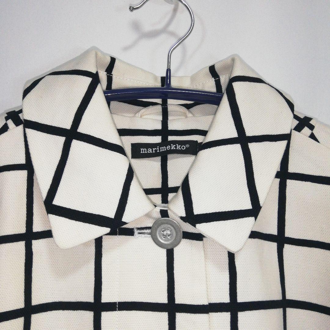 marimekko ステンカラーコート ホワイト 白 チェック マリメッコ 34