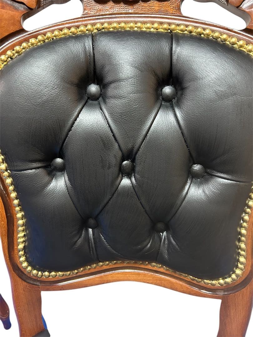 良品　イタリア ダイニングチェア 革張り 猫脚 ブラック②