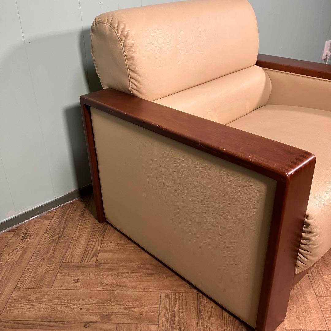 ♦︎maruni ♦︎マルニ 1人掛け　昭和レトロ ソファー 革　木目調　B