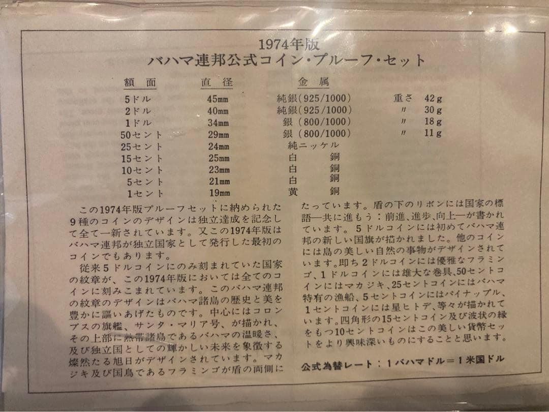 バハマ銀貨　プルーフセット 正味約90g