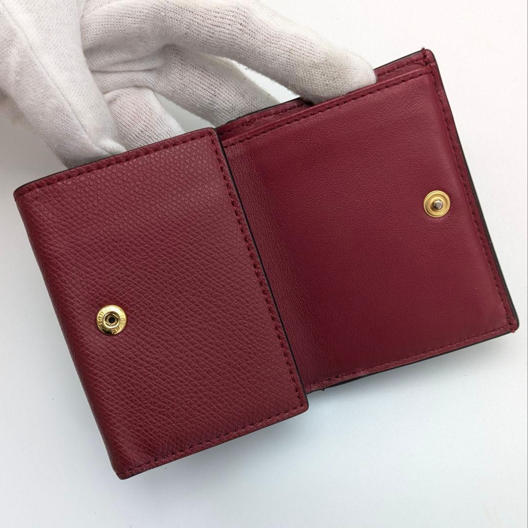 FENDI エフイズ 3つ折り財布 ズッカ レッド コンパクト ミニ財布 F金具