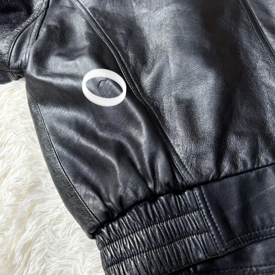 【90s】G-1 ブラックレザー フライトジャケット M 特大ムートン襟ボア