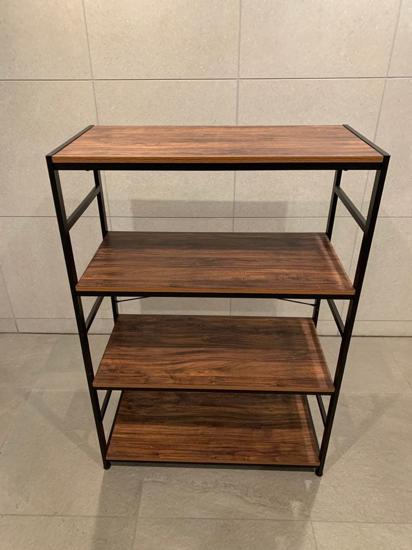 アイアンラック木製4段 ブラウンアイアン＋木製棚ディスプレイ