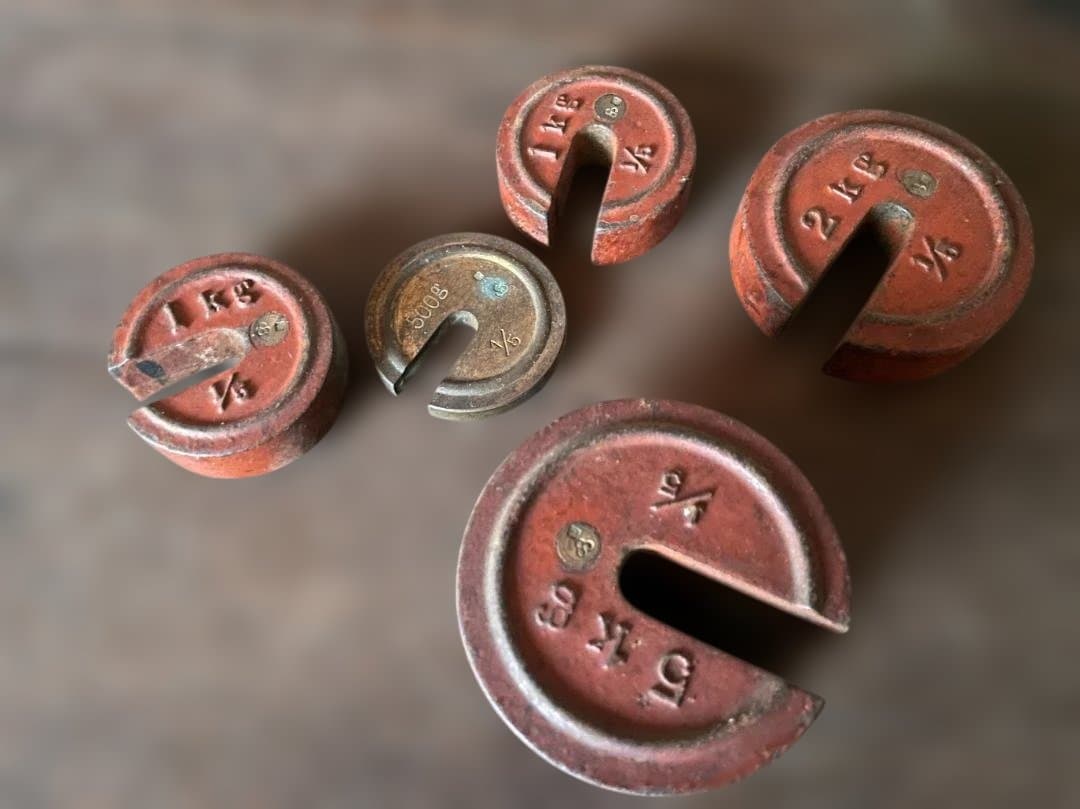 【創業100年お茶屋】昭和レトロ 井内衡機 上皿棹はかり 分銅5点 アンティーク