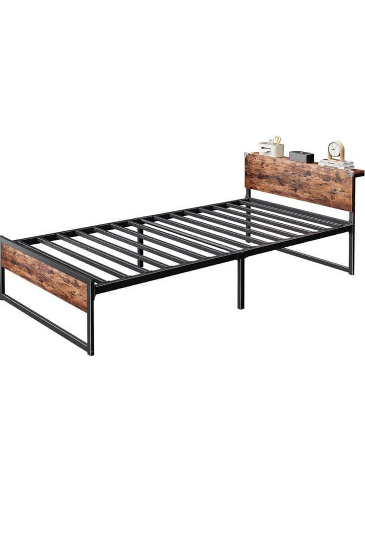 【新品】シングルベッドフレーム 300kg耐荷重 木製ヘッドボード　組み立て簡単