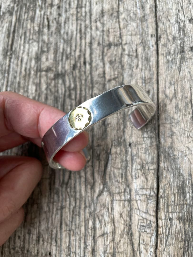 残1 シルバー ブレス バングル ハンドメイド 平打ち Mサイズ ノーブランド